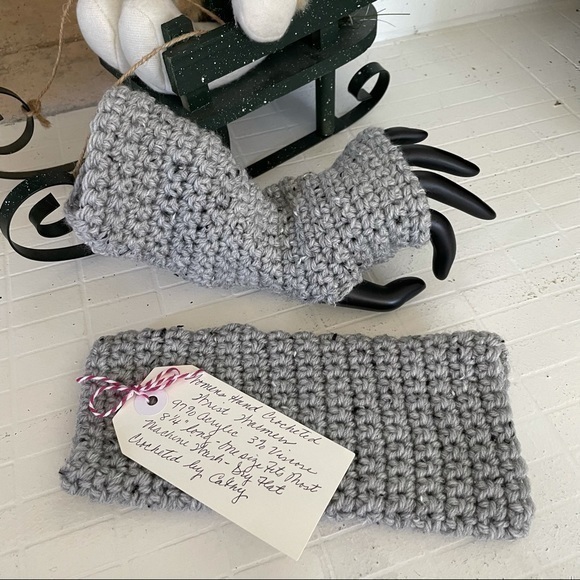 Crafty Cat Accessories - Handmade Texting Gaming Fingerless Gloves Speckled Grey Tweed Crochet